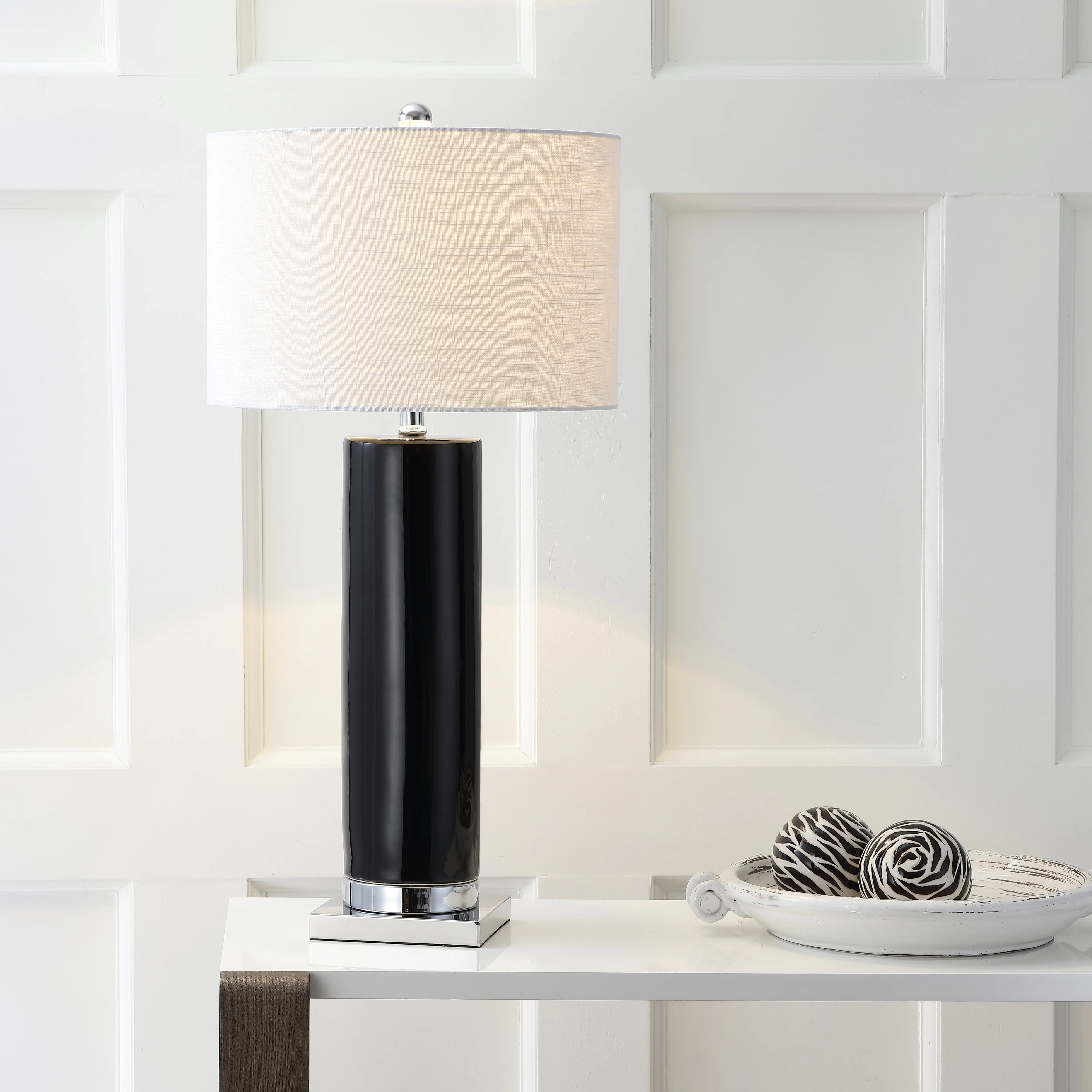JONATHAN Y Dallas Column-Shape 31.5in Ceramic LED Table Lamp with LED Bulb, Rotary Switch, AC Power Supply, Silk Cord for Indoor Lighting