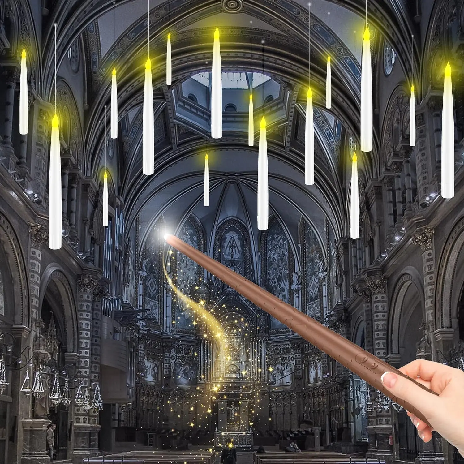 18-Pack Whimsical Flameless LED Candles with Magic Wand Remote, Switch, Hook & Fishing Line - 6.6in Battery-Operated Floating Hanging Window Light, Gift for Christmas Decorations, Halloween Decorations, Whimsical Home Decor