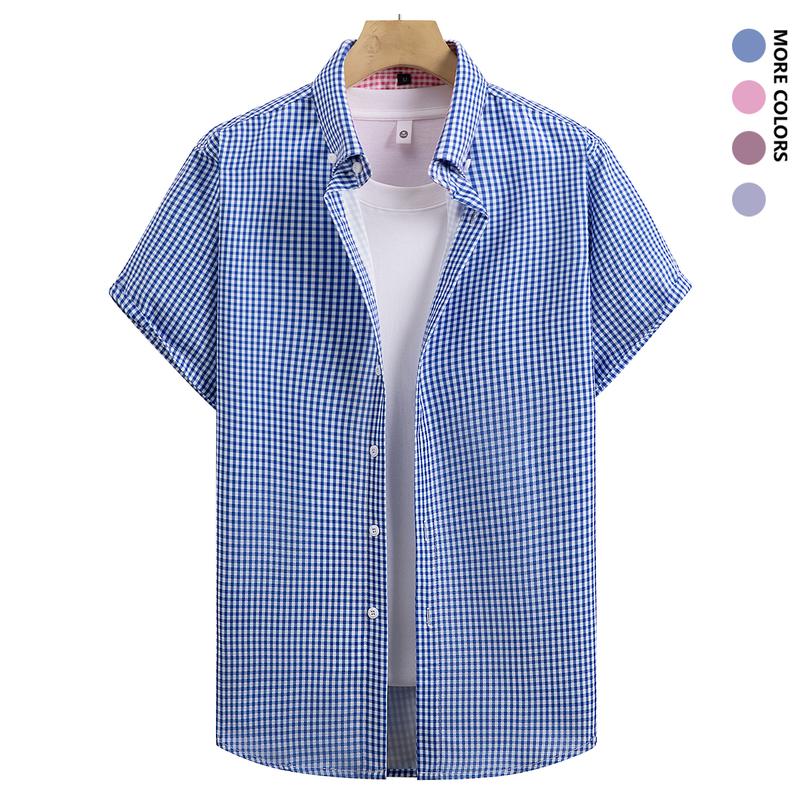 2 Pieces Men's Short Sleeve Plaid Buttoned Shirts, Casual Style, Suitable for Outdoor Activities, Beach, and Leisure Wear