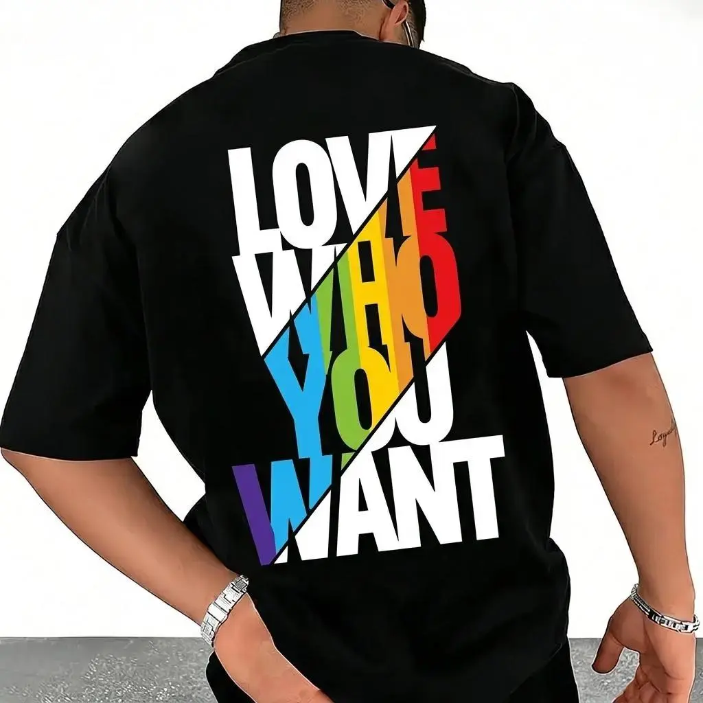 Women's Casual Loose Round Neck Rainbow Print T-Shirt - LGBTQ+ Self-Love Pride Streetwear Top