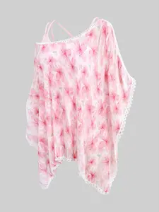 Rgothic Plus Size women's clothes Crisscross Cami Top And Flowers Print Lace Trim Sheer Mesh Asymmetrical Plisse Blouse