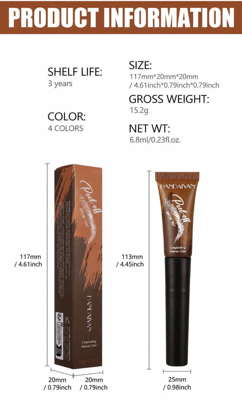 4-Color Tear-Off Brow Tint – See Usage Guide – Waterproof, Non-Fading, Long-Lasting Pigment for Precise Brow Definition & Effortless Wild Brow Looks – Eyebrow Makeup for Women