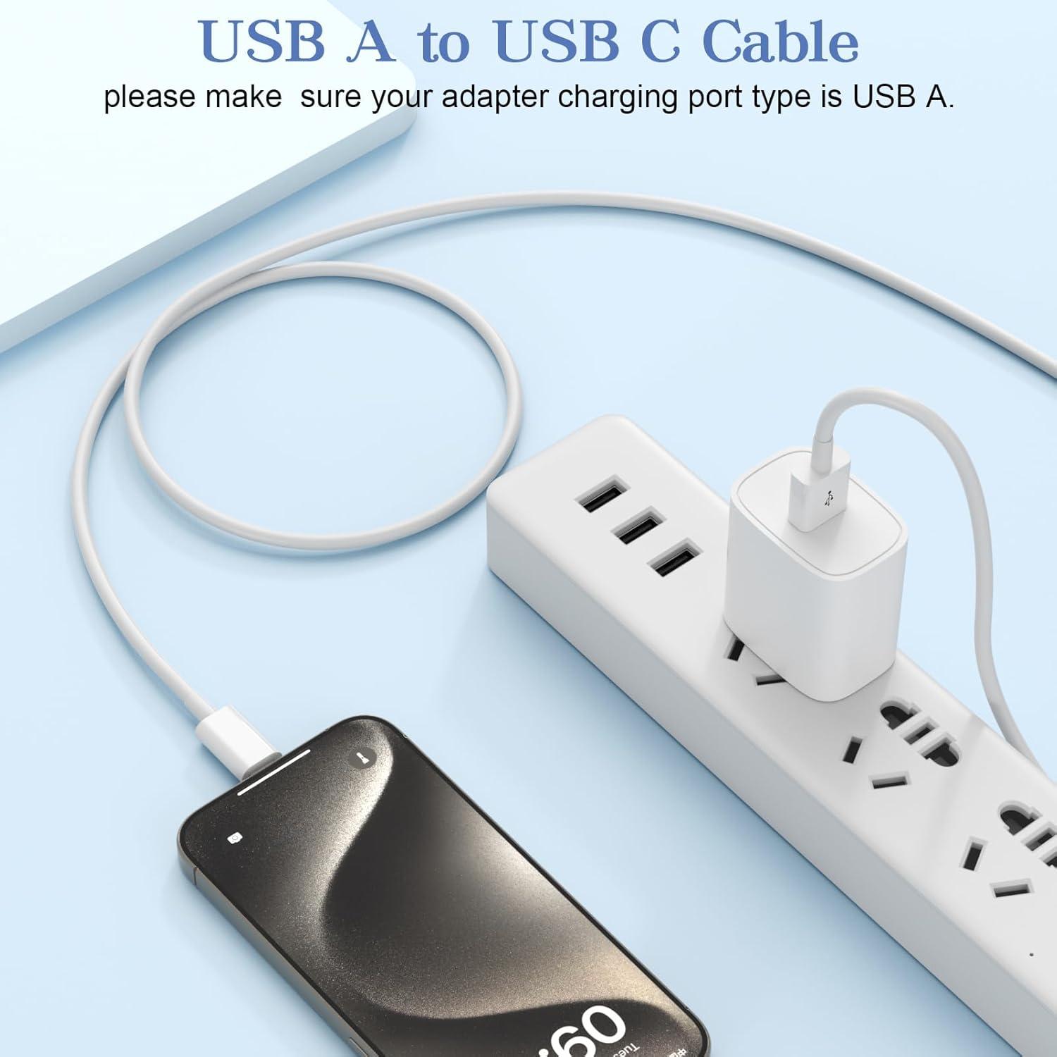 Fast Charging USB-A to USB-C Cable 2-Pack 6.5 Feet Compatible with iPhone 15/16/17 Chargers Works with CarPlay Supports Apple iPhone 17 Pro Max/16 Plus iPad Pro 12.9/11/Air 5th Gen/4th Gen Mini Long Type-C Charging Cable