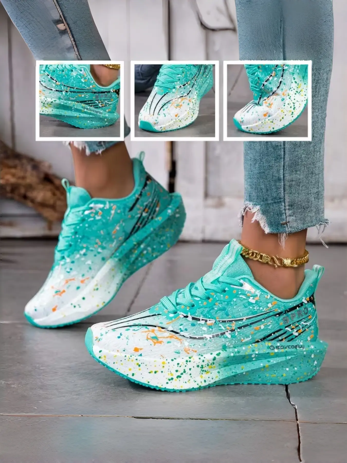 Women's Low Top Lace Up Sneakers, Lightweight Breathable Thick Sole, Casual Geometric Pattern, Textile Upper, All Seasons, Medium Width