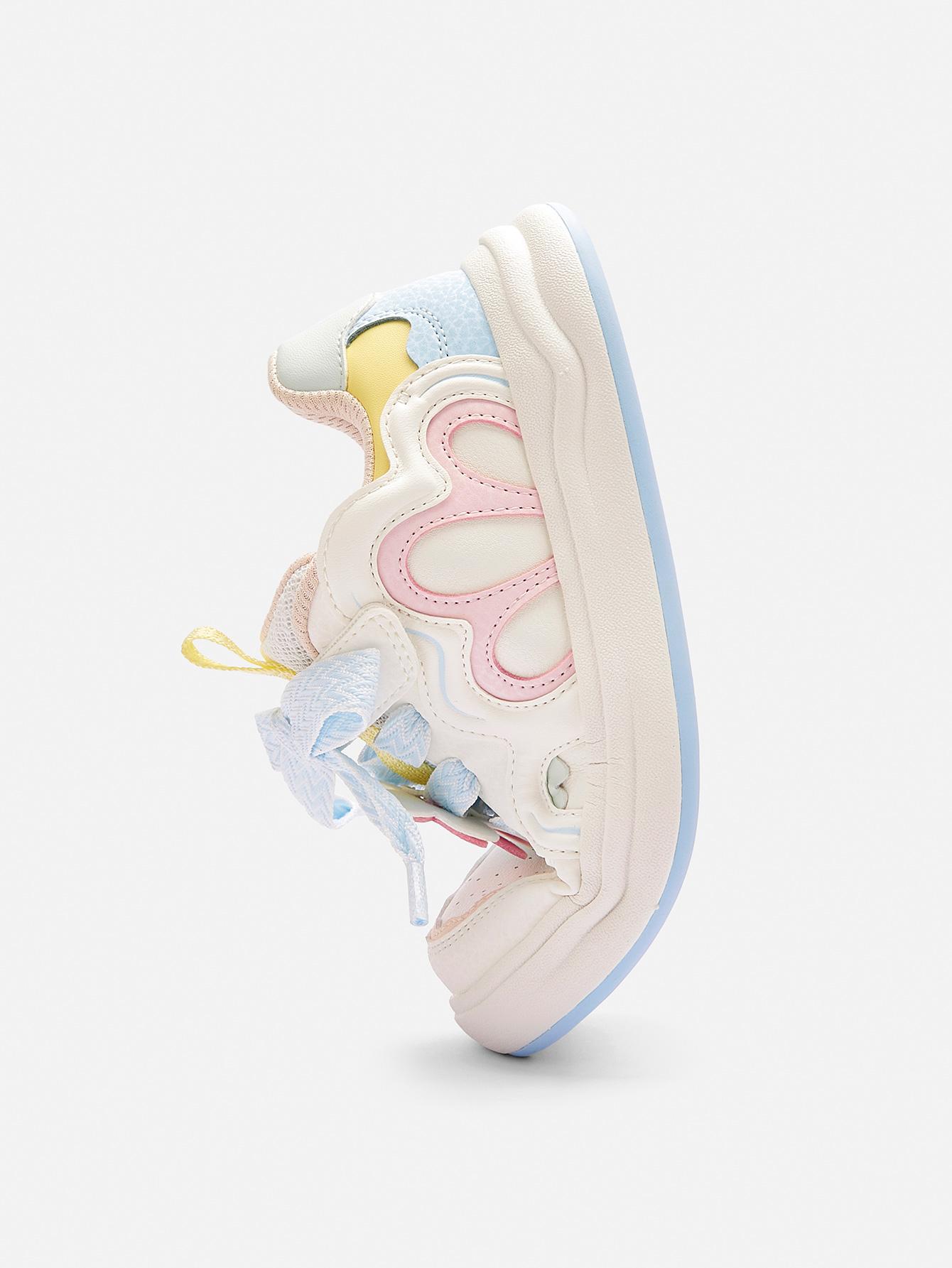 Balabala Girls' Sweet White Sneakers 2026 Low-Top Spring Trend Shoes with Cute 3D Floral Design & EVA Soft-Bounce Midsole