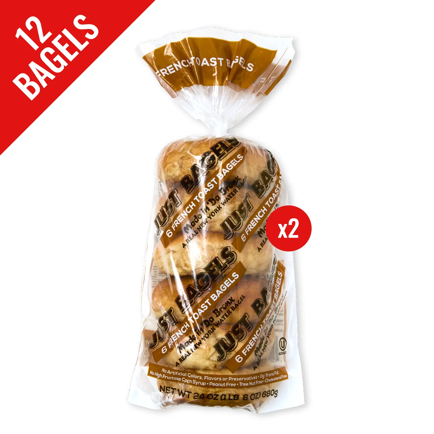 Just Bagels French Toast Bagels 2 Packs Of 6 Non-GMO Authentic New York Style Chewy Crunchy Bagels Made in Da Bronx