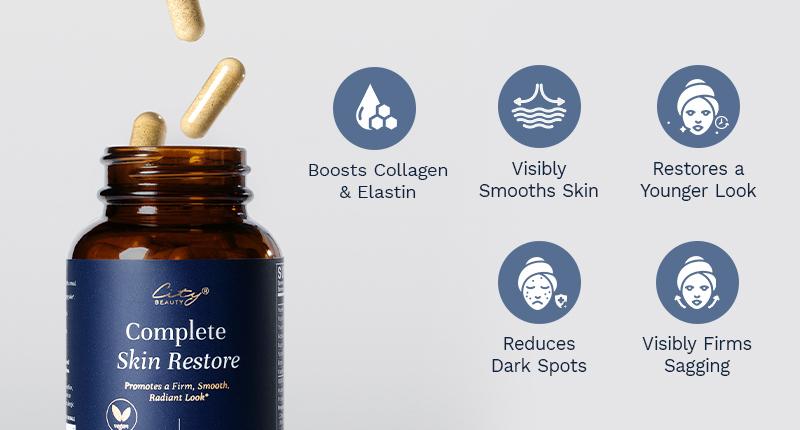 City Beauty Complete Skin Restore – Daily Supplement with Resveratrol, Quercetin & Chlorella | Supports Healthy Skin Structure, Collagen & Elasticity† | 60 Vegan Capsules to Promote a Firmer, Smoother-Looking Appearance from Head to Toe