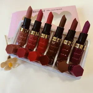 Six Shades of Waterproof Matte Lipstick — Long-lasting, smudge-proof, fade-resistant lip lacquer; berry red shades suit all skin tones; 6-shade matte lipstick set for everyday wear and special occasions; a top choice for Christmas gifts