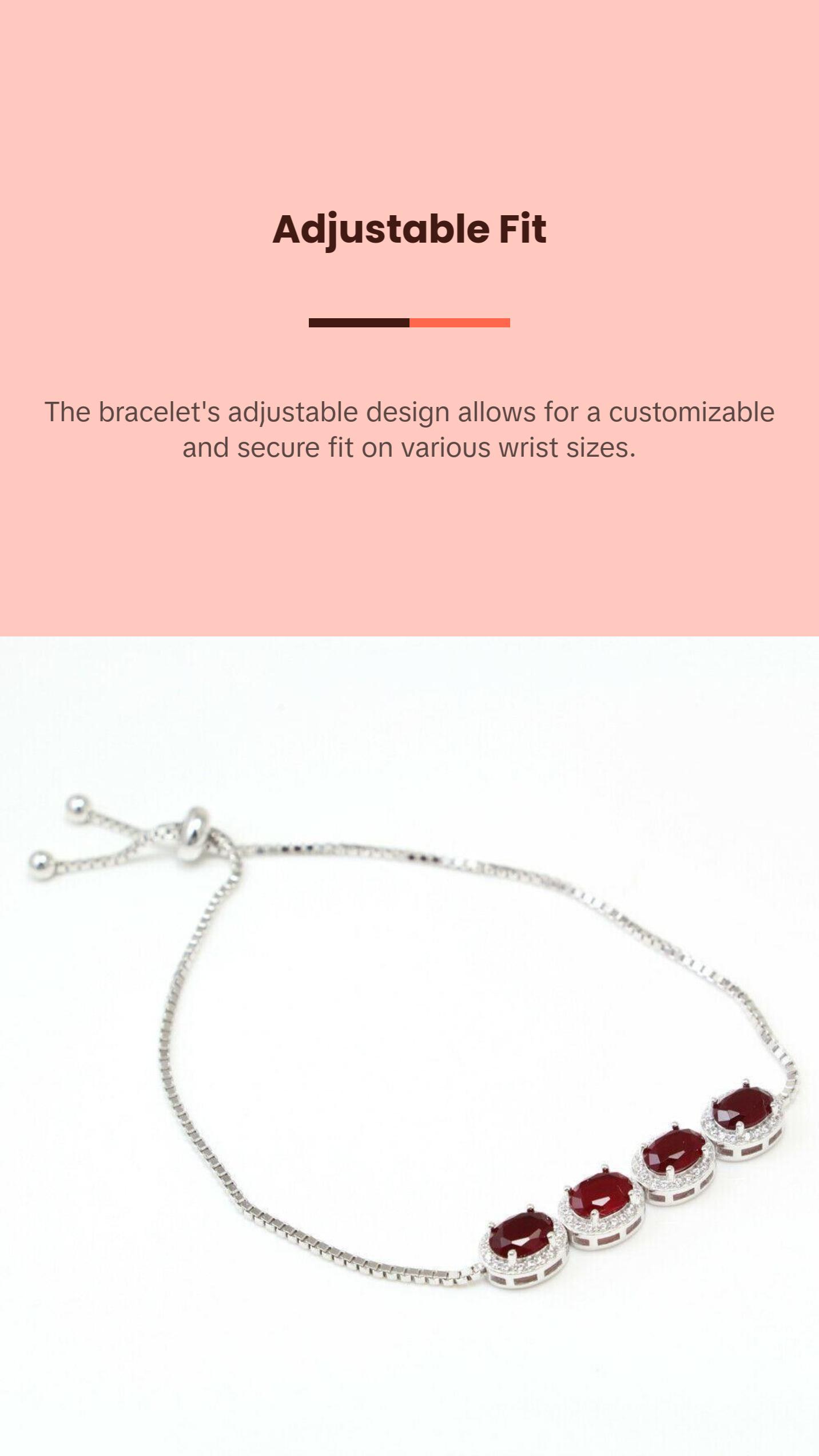 925 Sterling Silver Red CZ Gemstones Bracelet