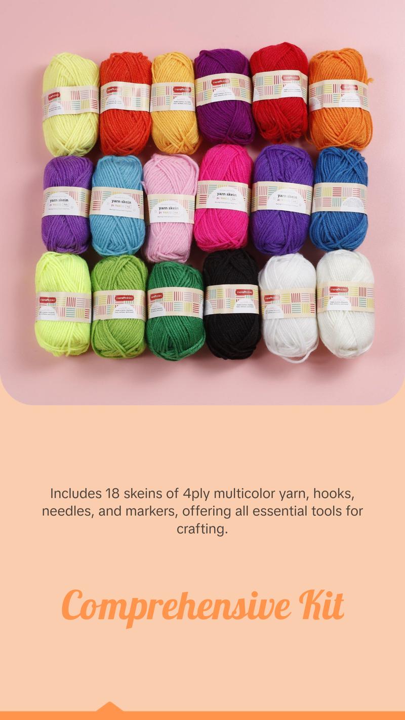 Incraftables Assorted Acrylic Yarn Skeins Set. Crochet Yarn Set w/ 18pcs Skein Bundle (22 Yards), Crochet Hooks, Needles, Stitch Markers & Bag. Yarn Variety Pack Kit for Amigurumi & Crocheting Project