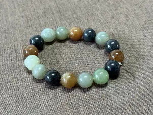 Natural Multi-Color Jade Bead Bracelet 12mm 32.8g Genuine Gemstone Jewelry for Men & Women Handcrafted Stretch Bracelet One Size Fits Most