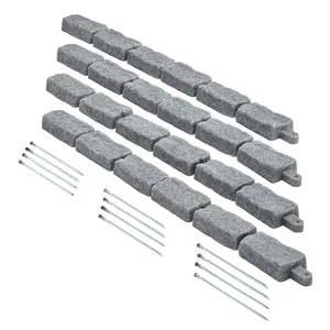 VEVOR Faux Stone Landscape Edging, 46.4 x 2.2 in Realistic Lawn Edging, Flexible Brick-Sized Garden Edging Border with Anchoring Spikes, Fade-Resistant Yard Edging for Driveways Walkway Grey