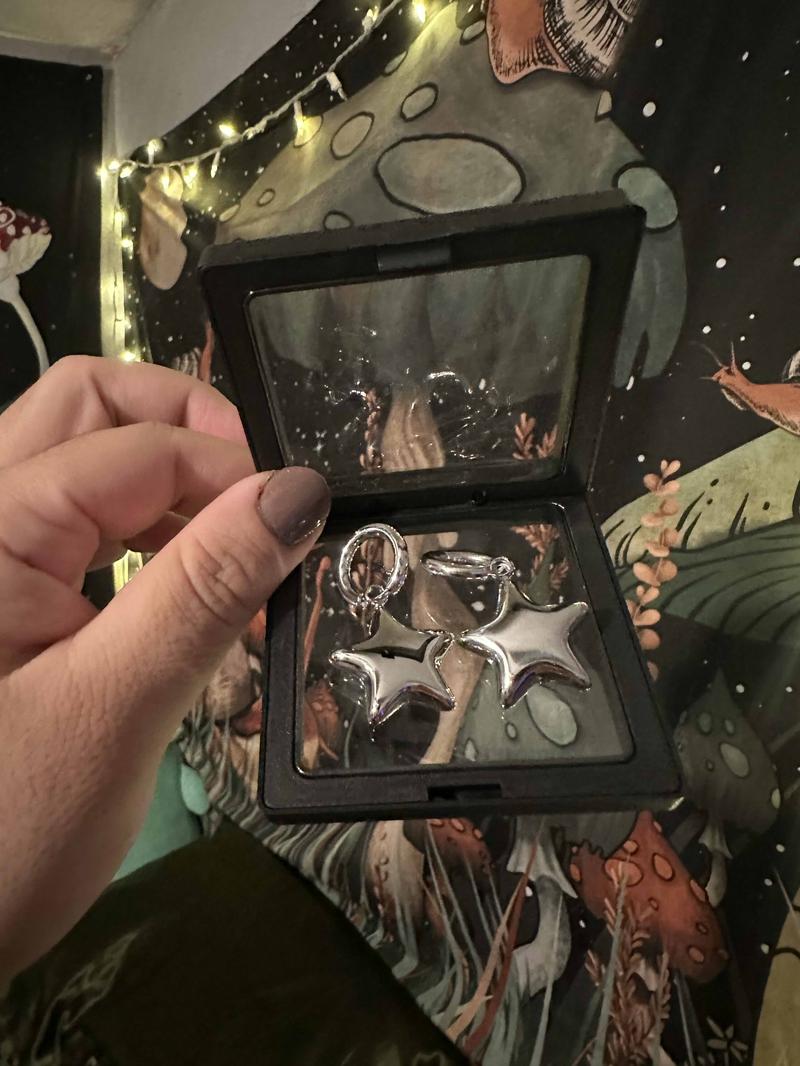 Oufer Stainless Steel Hollow Water Safe Bubble Star Hand Polish Charm Dropped Hoop Pair of Earring  (Empty in side)