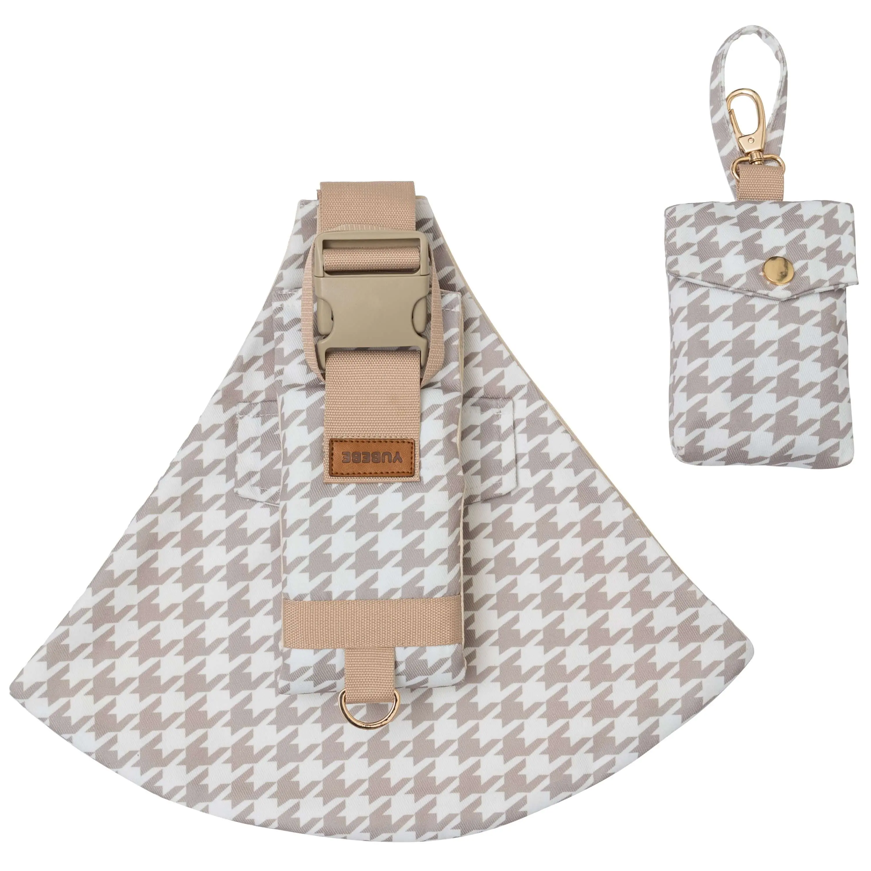 YUBEBE Khaki Houndstooth Baby Sling Carrier in Cotton with Detachable Pocket YUBEBE Khaki Houndstooth Baby Sling Carrier in Cotton with Detachable Pocket