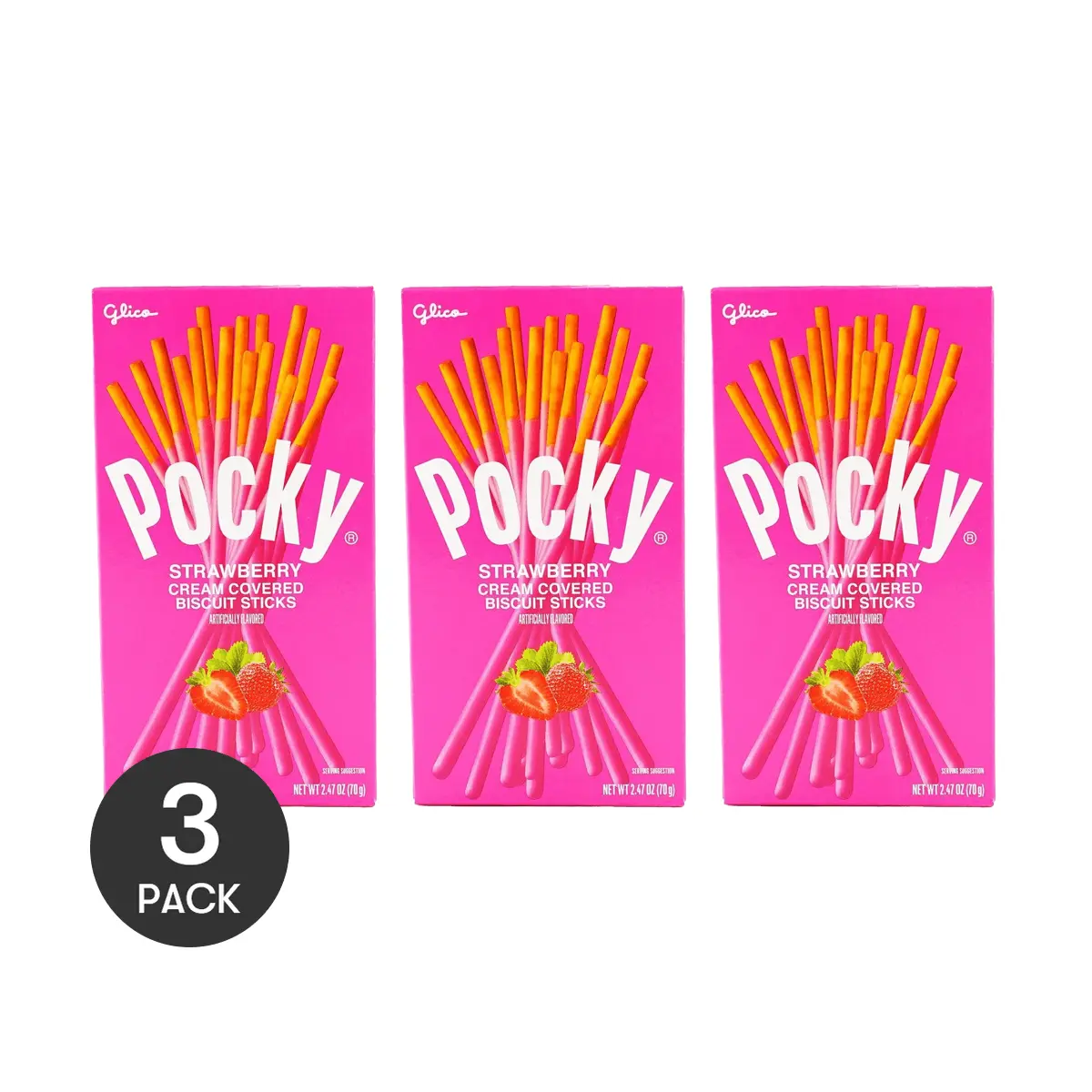 GLICO POCKY Strawberry Coated Biscuit Sticks - 3 Pack, 70g Each | Delicious Snack Treat