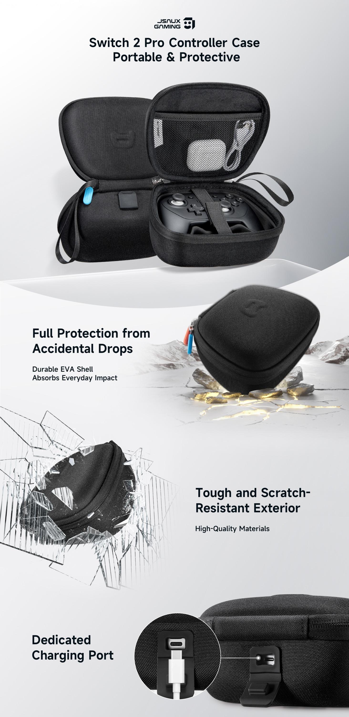 JSAUX Carry Case Compatible with Nintendo Switch 2 Pro Controller (2025), Travel Protective Case All-around Protection Portable Carrying Bag -Black