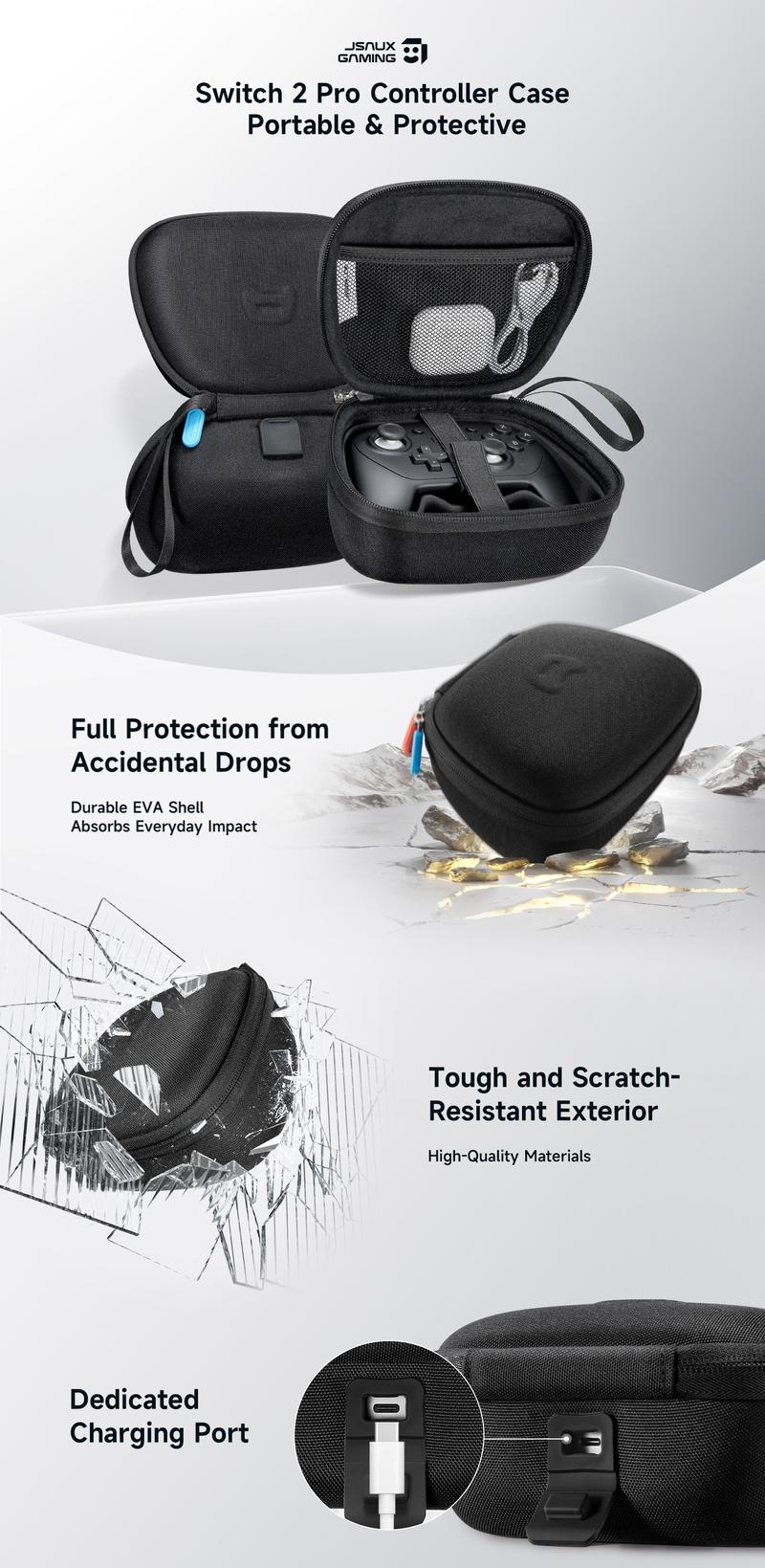 JSAUX Carry Case Compatible with Nintendo Switch 2 Pro Controller (2025), Travel Protective Case All-around Protection Portable Carrying Bag -Black