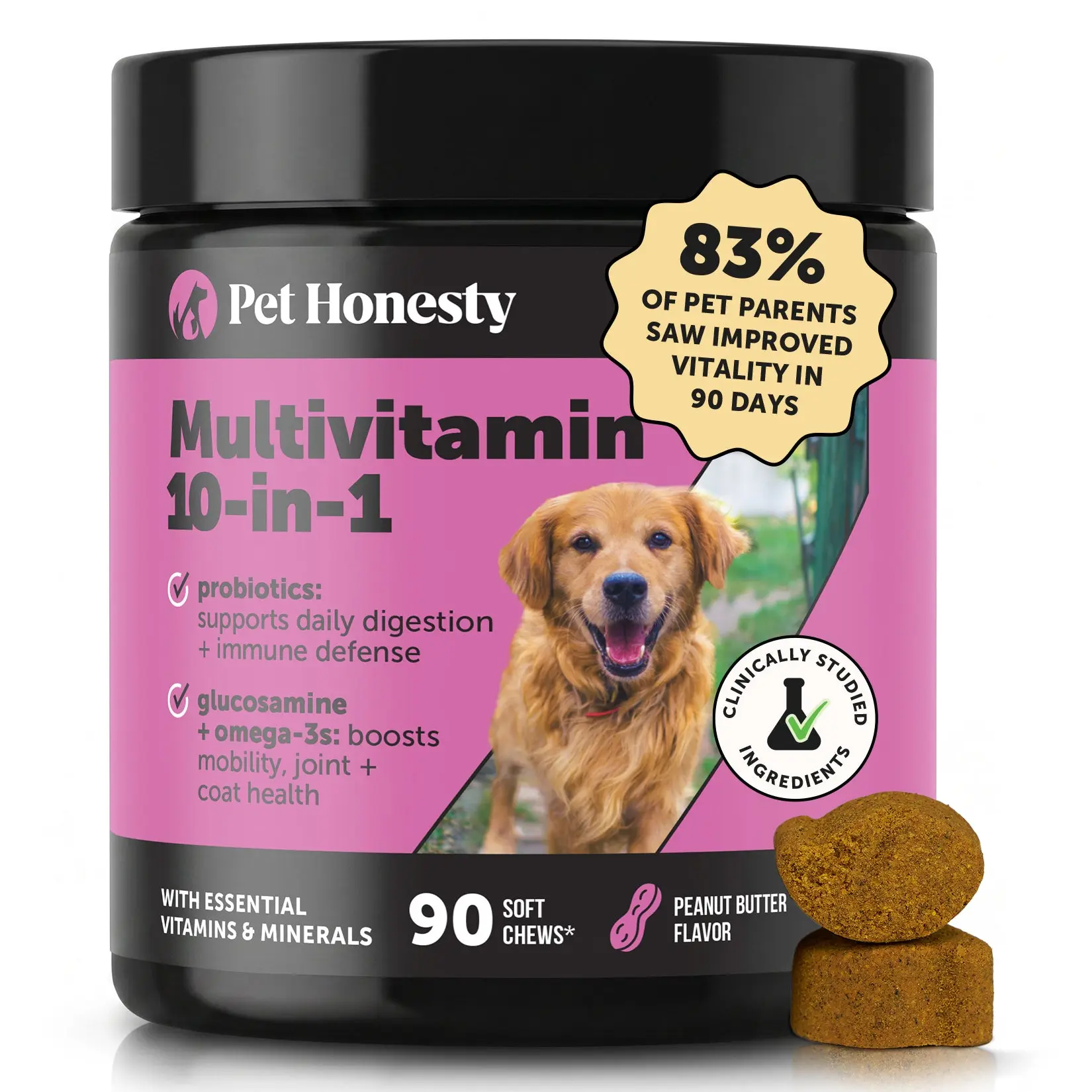 Pet Honesty 10-1 Daily Multivitamins for Dogs, Peanut Butter Flavor