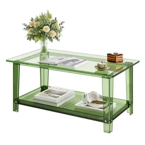 VEVOR Acrylic Coffee Table, 2 Tiers Center Table with Storage Shelf, Modern Rectangle Acrylic Coffee Desk, Ideal for Dining Room, Kitchen Island, Restaurant, Office, 19.7 x 31.5 x 15.7 in (Green)