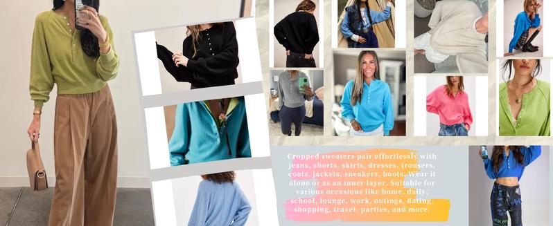 YeeZaa Henley Sweater for Women Button Front Pullover 2025 TikTokShopHolidayHaul Christmas Casual Long Sleeve Neck Knitwear Solid Cropped Sweater Soft Fabric Elegant Comfort Everyday Style