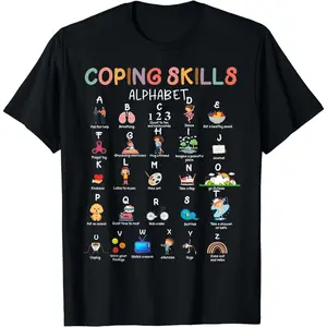 [100% Cotton] Colorful Coping Skills Alphabet Therapy Mental Health Awareness T-Shirt