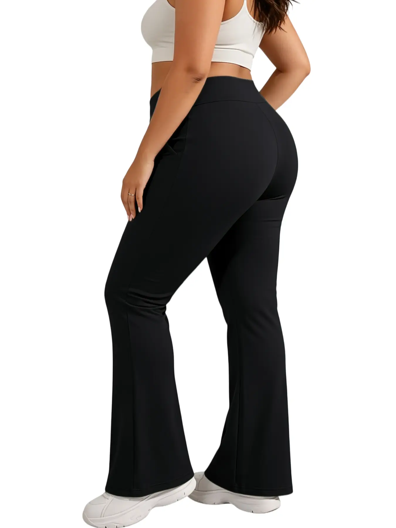 Women's High Waist Solid Black Flared Leggings with Side Pockets, Bootcut Yoga Pants for Fitness, Pilates, Jogging, Casual Daily Wear, Breathable Soft Athletic Pants Basic
