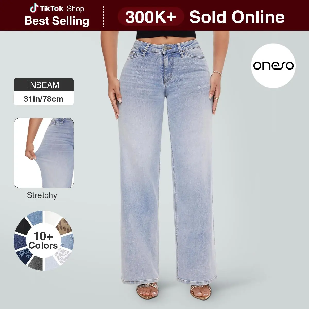 Magic ONESO Mid-low Rise Baggy Jeans Stretchy Wide Leg for Women Distressed Pants Womenswear Bottom 8001 Lady Basic Minimalist Comfortable Denim Tummy Control Curve Hugging Plus Size Regular Size BBL Spring Fashion Daily Outfits #TikTokShopBackToSchool