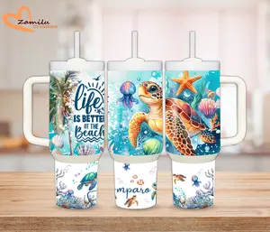 Sea Turtle Paradise Tumbler – 30 oz or 40 oz Personalized Stainless Steel Ocean Cup, Beach Lover Gift