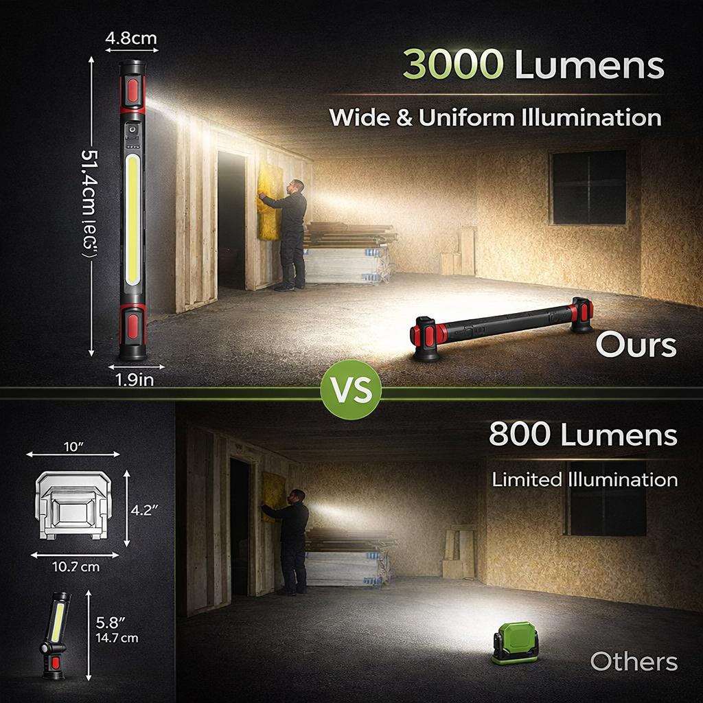 3000LM Magnetic Underhood Work Light, 5200mAh Detachable Battery, Rechargeable LED Bar with Dual Magnets & Hook, Waterproof Mechanic Light for Garage & Emergency