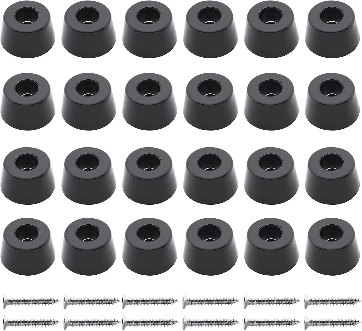 24pcs Round Rubber Feet Bumpers, 1" (25mm) W x 1/2" (13mm) H | Non-Slip, Cutting Board Feet with Screws, Soft Rubber, For Electronics, Furniture, Appliances, Black