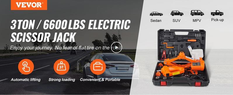 VEVOR Electric Scissor Jack, 3 Tons /6600 lbs Car Jack with Electric Impact Wrench, 12V Car Jack with Double Saddles with Remote Control, Portable Car Jack Lifting for Sedan, SUV, Truck Tire Change