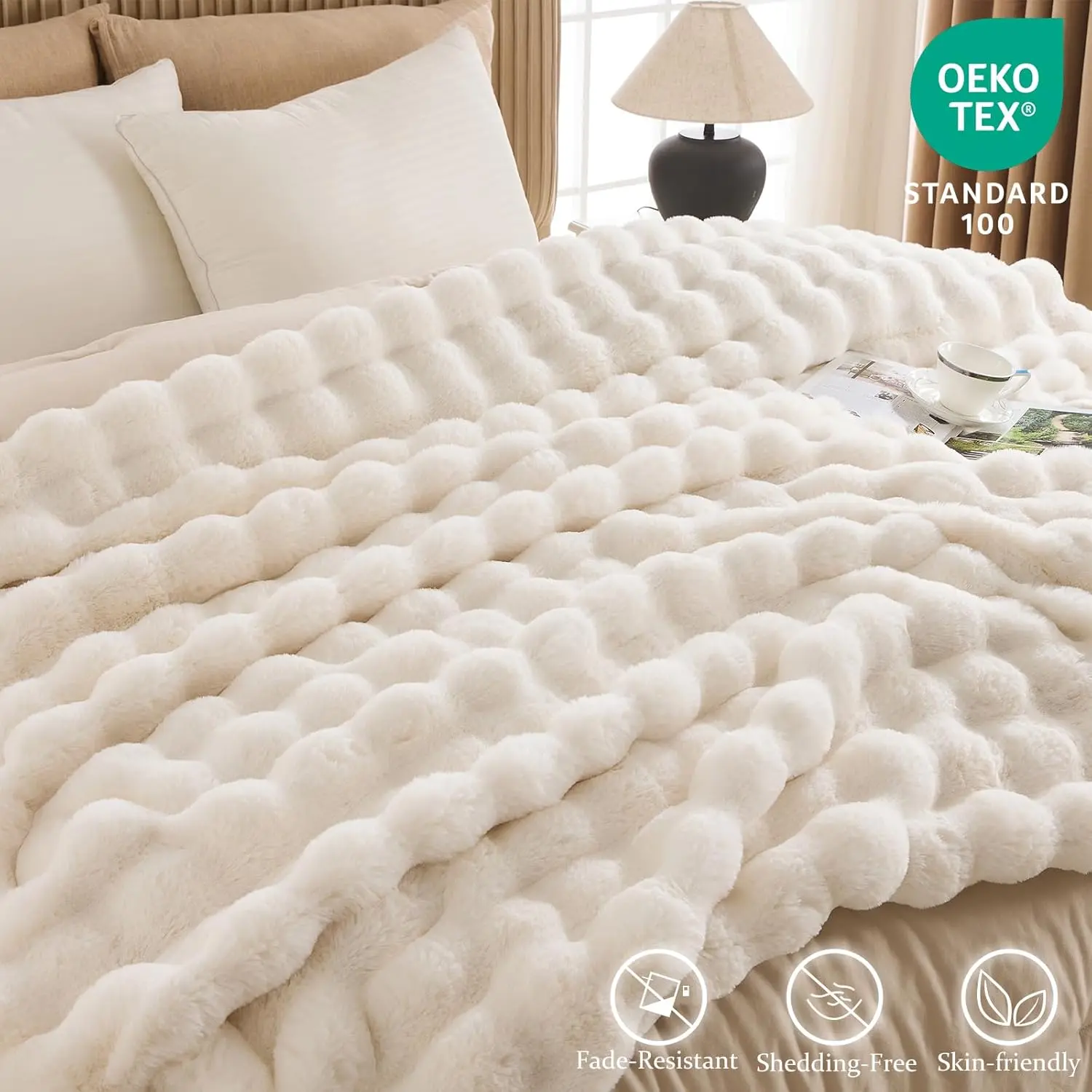 Raybee 750GSM Faux Rabbit Fur Soft Comforter - Thick Plush Bedding, Cozy Warm for Bed/Couch, Aesthetic & College Dorm Decor, Soft Blankets, Blanket Gifts for Girlfriend