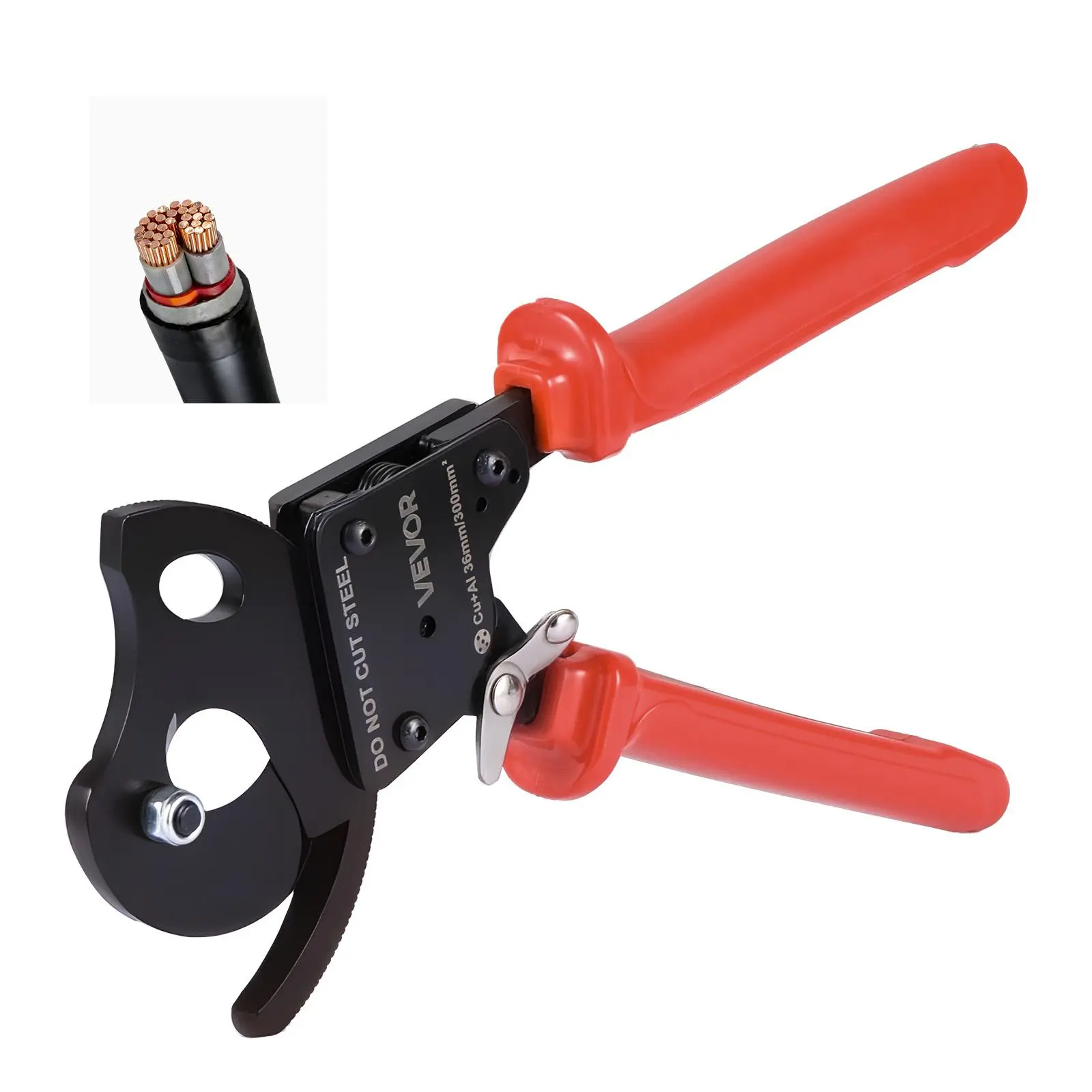 【Summerfinds】VEVOR Ratcheting Cable Cutter,Spring Steel Blades with PVC-Coated HandlesQuick-Release ButtonHeavy Duty Ratchet Cable Wire Cutter for Cutting Copper & Aluminum Cables Up to 600 MCM / 300 mm²
