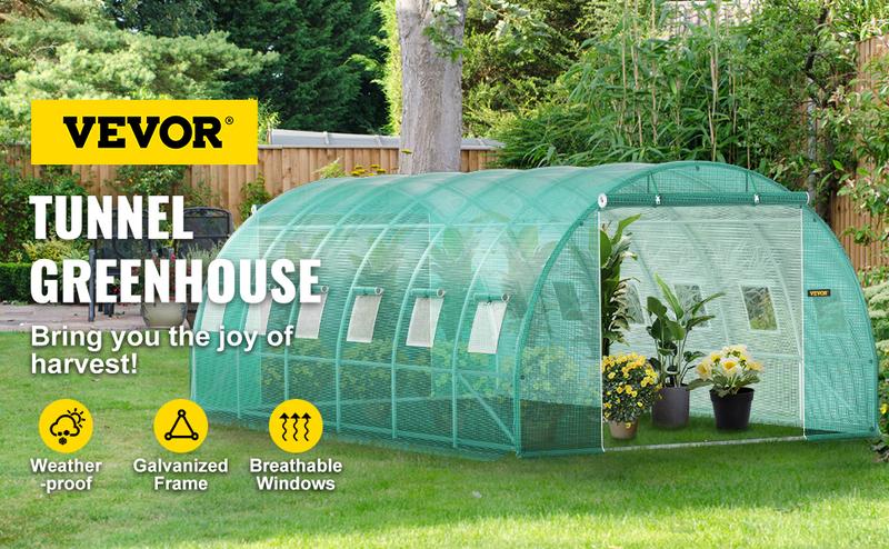 VEVOR Walk-in Tunnel Greenhouse, TikTokShopBlackFriday, Portable Hot House, Max. 20 x 10 x 7 ft, Galvanized Steel Hoops, 3 Top Beams, 2 Zippered Doors, Diagonal Poles VEVOR Super Brand Day