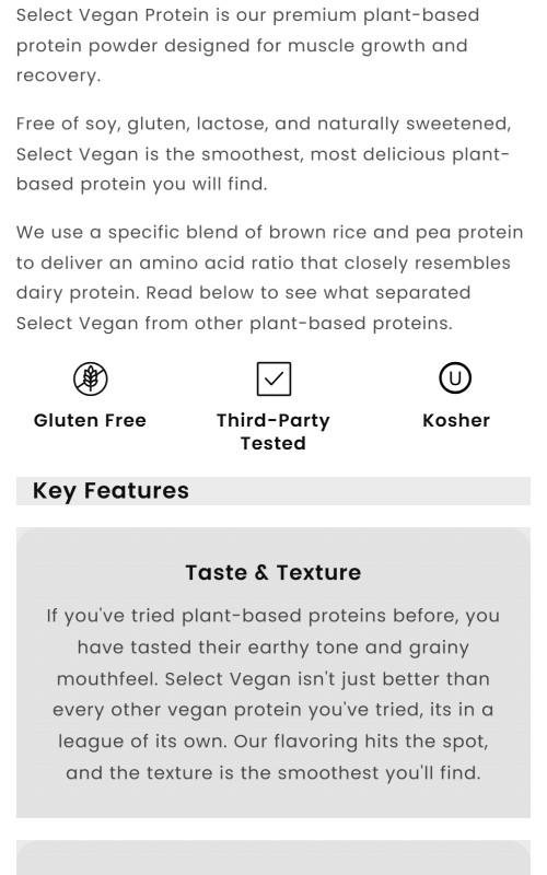 PEScience Select Vegan Protein - Premium Plant-Based Fitness/Dietary Supplement Powder for Muscle Growth & Recovery - 20g Protein, 1g Sugar, Soy-Free, Gluten-Free, Lactose-Free - 27 Servings, Smooth and Mixable Edible Optimum