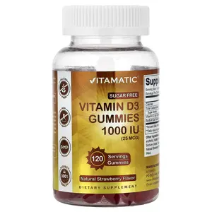 Vitamatic Vitamin D3 Gummies, Natural Strawberry, 1,000 IU (25 mcg), 120 Gummies