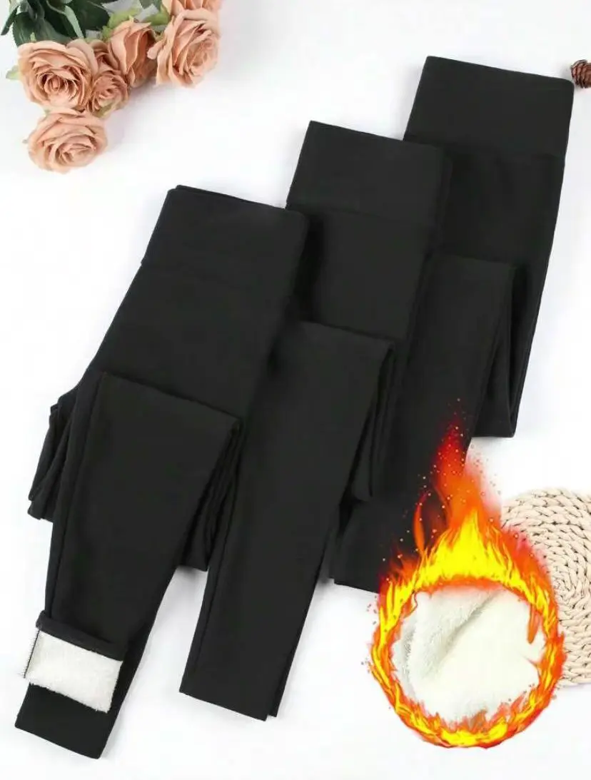 Women's 3-Pack Super Soft Plus-Lined Thermal Warm Leggings, Solid Color Multi-Size Female Fit Pants for Yoga, Running, Fall-Winter Womens Fitness Sports Bottoms, Leggings Women