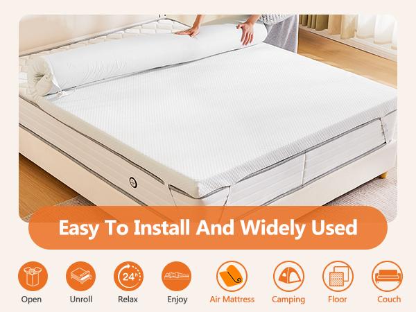 Memory Foam Mattress Topper with Removable Soft Cover, Thick Gel Infused Cooling Toppers Pad for King Size Bed, Sleeper Sofa, RV, Camper, CertiPUR US Certified, Ventilated