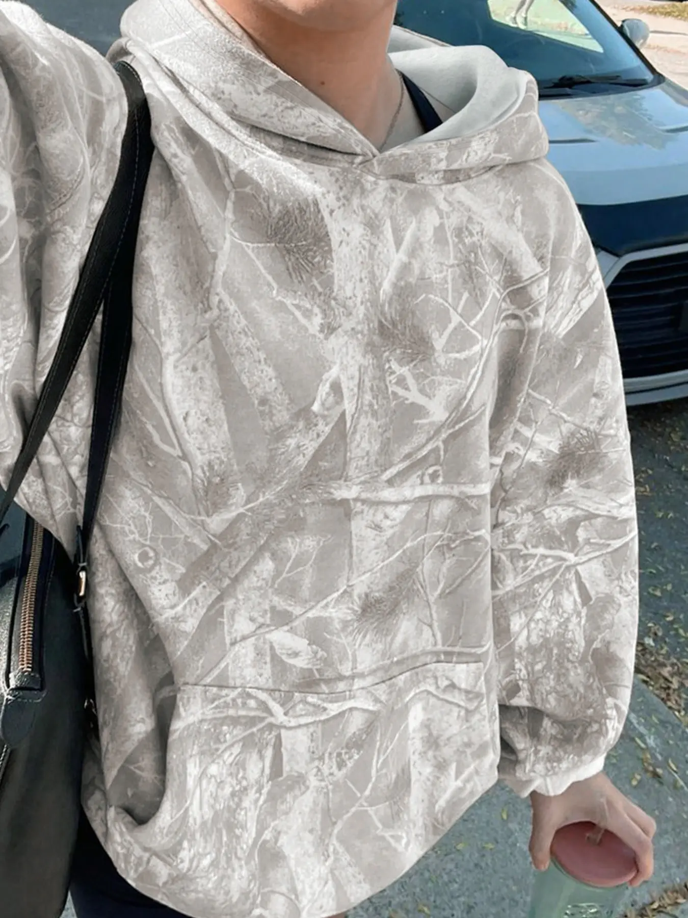 Unisex Hooded Sweatshirt, Casual Loose-Fit Aesthetic Branch Print Long Sleeve Pullover, Fall & Winter Fashion, Comfortable Knit Fabric, One Piece
