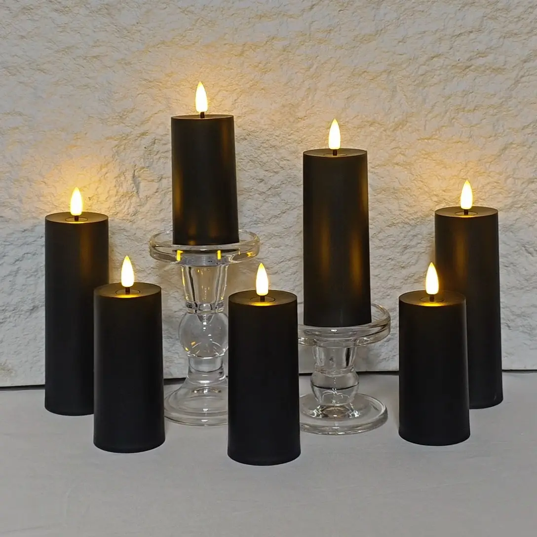 Battery Operated Black LED Realistic Candles (5/10 Pack) with Remote, 5 Heights, Warm Flame, Timer, Steady/Flicker Modes, Brightness Adjustment – Halloween Glow, Party Decorations, Birthday Party Decor for Home Decor Accents, Led Candles