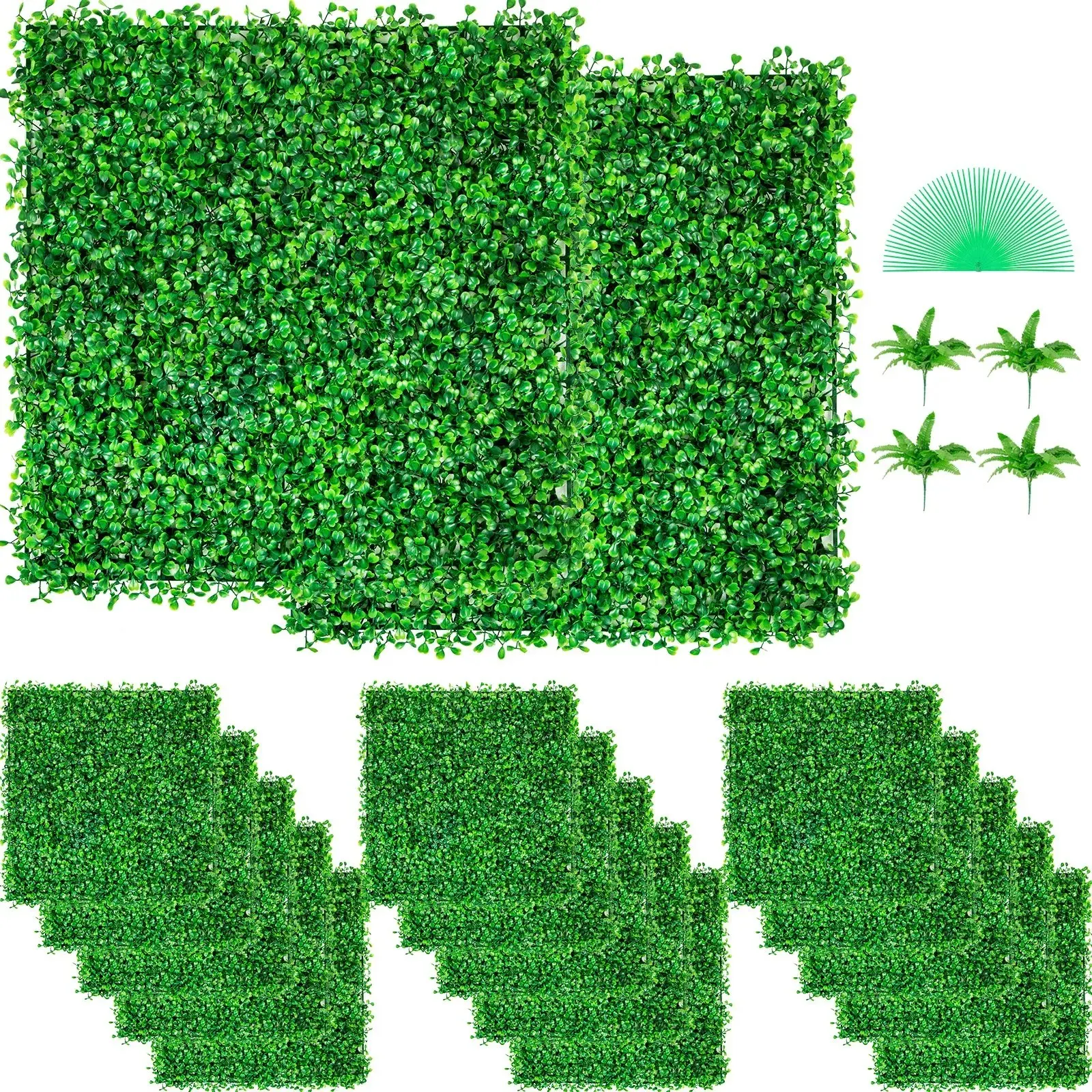 【Fallpicks】VEVOR 24 Pcs Artificial Boxwood Hedge Wall Panels, 10x10 in 1.6'' Thickness Sunproof UV-Resistant Green Grass Panels, Indoor/Outdoor Privacy Screen for Garden Backyard Decor