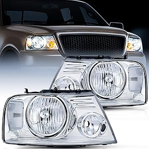 Nilight Headlight Assembly for 2004 2005 2006 2007 2008 Ford F150 Pickup /2006-2008 Lincoln Mark LT Passenger Driver Side Chrome Housing Clear Reflector Lens Headlamp Replacement