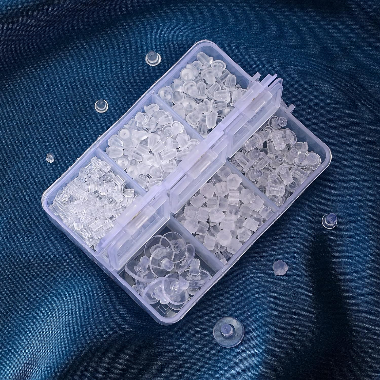 Silicone Earring Backs 600PCS – 6 Styles Clear Soft Hypoallergenic Plastic & Rubber Clutch Stoppers for Studs, Hoops & Fish Hook Earrings, Replacement Kit