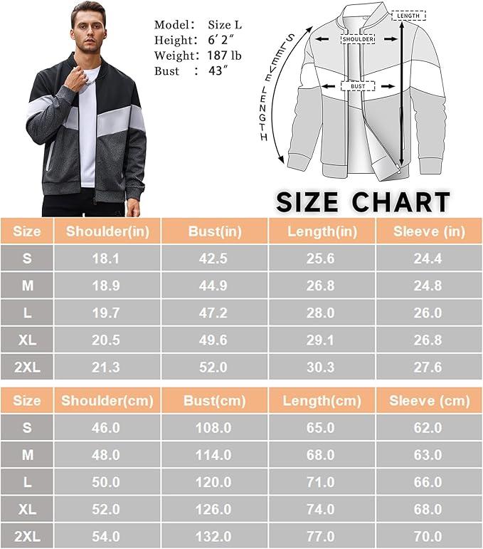 HYPESTFIT Men's Lightweight Bomber Jacket Trendy Fall Streetwear Essential Casual Oversized Zip-Up Coat Sporty Classic Brown & Black