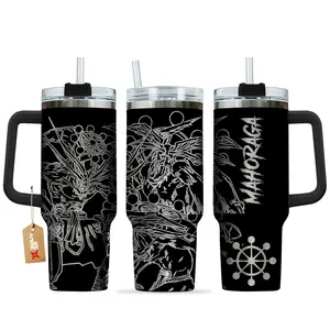 [Sip40 Otaku] Jujutsu Kaisen Mahoraga 40oz Tumbler With Handle Stainless Steel Tumbler, Eight-Handled Sword Divergent Sila Divine General Anime Travel Mug, Shikigami Power Aesthetic Cup, Gift for Anime & Manga Fans