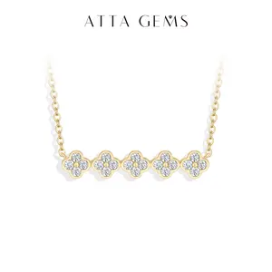 ATTAGEMS Flower Design D Color VVS1 Lab-Created Moissanite Necklace for Women Girls 18K Gold Plated Necklace Daily Wear Birthday Holiday Valentine's Day Gift Fine Jewelry N064