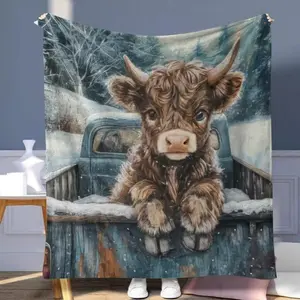 Soft Funny Throw Blanket Highland Cow Pattern Flannel Blanket Comfortable Warm Napping Blanket For Home Office Travel Outdoor Camping