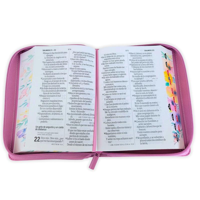 Biblia con Cierre Portatil Letra Grande 12 puntos RV1960 imit piel mauve fantasia floral con indice y canto floral