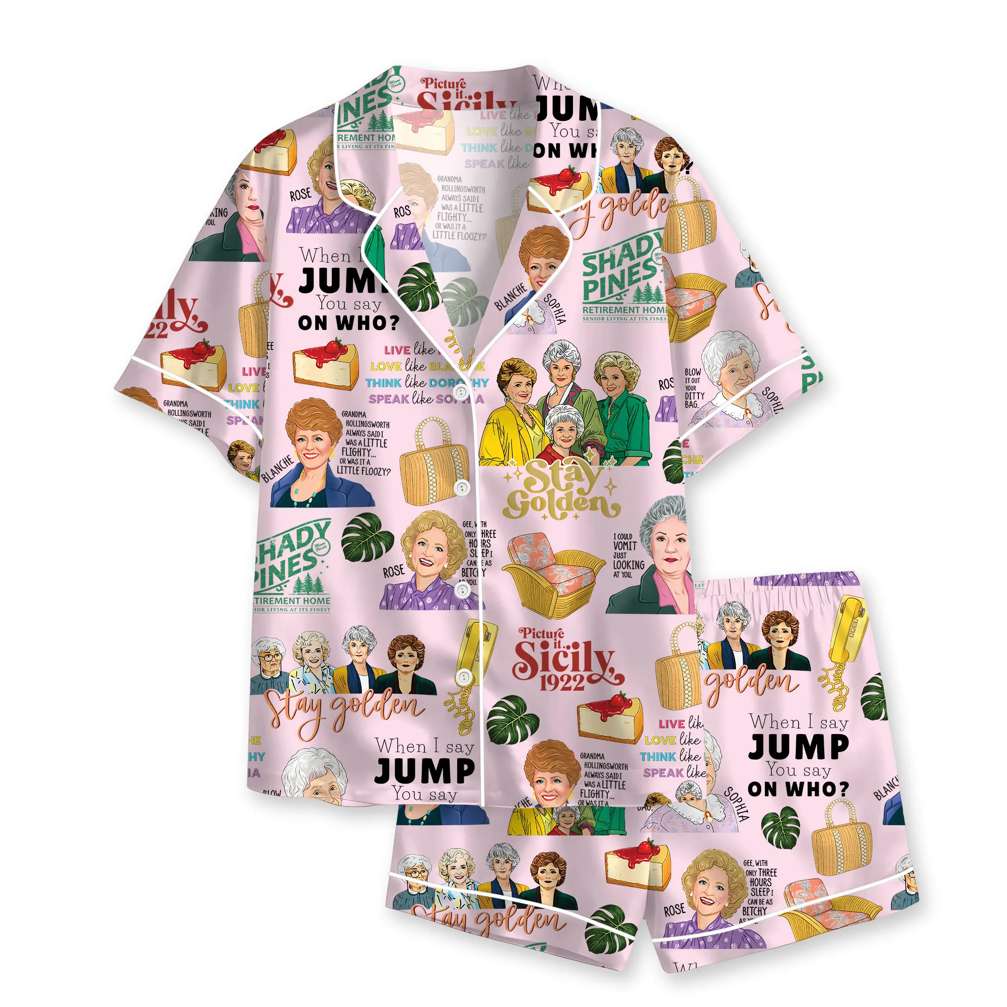 Golden Girls Pajama Set, Stay Golden Sleepwear, Shady Pines Pajamas, Funny TV Show PJs, Cozy Gift for Mom, Grandma Gift
