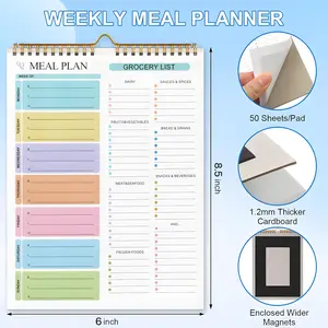 Weekly Meal Planner Notebook with Grocery List, Magnetic Fridge Planner, 50 Tear-Off Sheets, 5.83 x 8.54 Inch Meal Prep Pad, Wall-Mountable Kitchen Planner with To-Do List and Daily Schedule